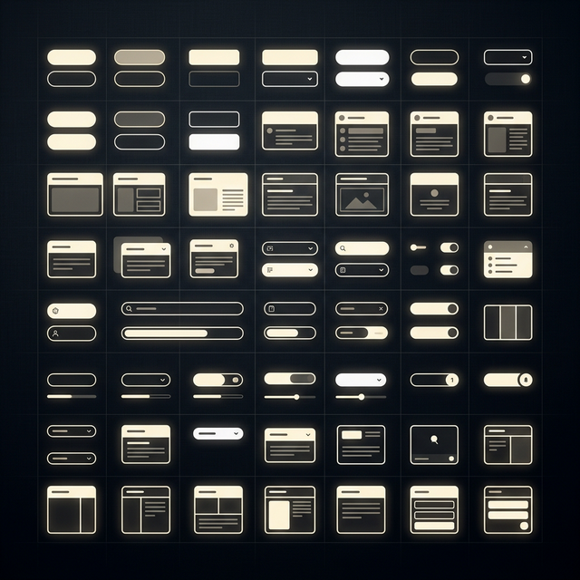 Glowing UI component grid — design system architecture